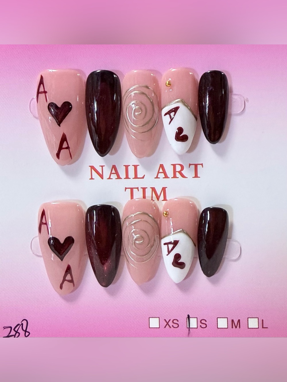 Pink & Burgundy Press-On Nail Set
